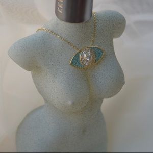 evil eye necklace, blue and gold